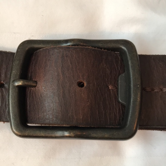 American Eagle brown leather belt with bronze square metal buckle EUC - Picture 2 of 5